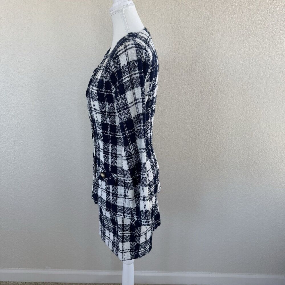Byer Dress Jacket & Skirt Suit Set Navy Blue White Plaid Juniors Size 9 Vintage - Picture 9 of 16